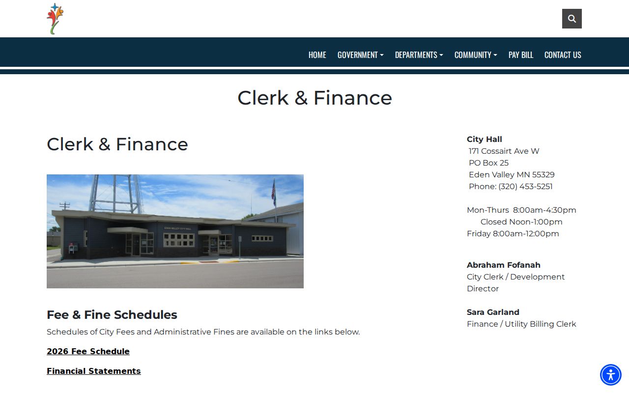 Eden Valley court docket City Clerk and Finance office source
