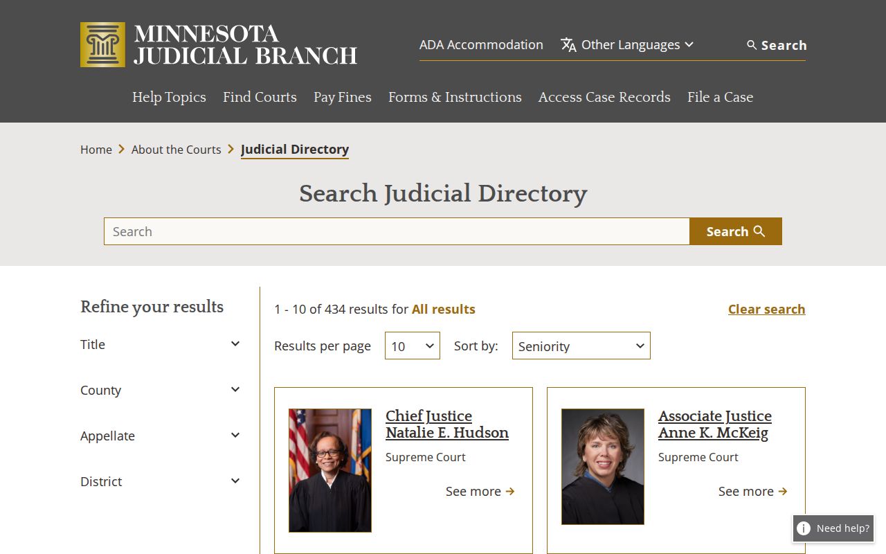Meeker County court calendar Eighth Judicial District directory information