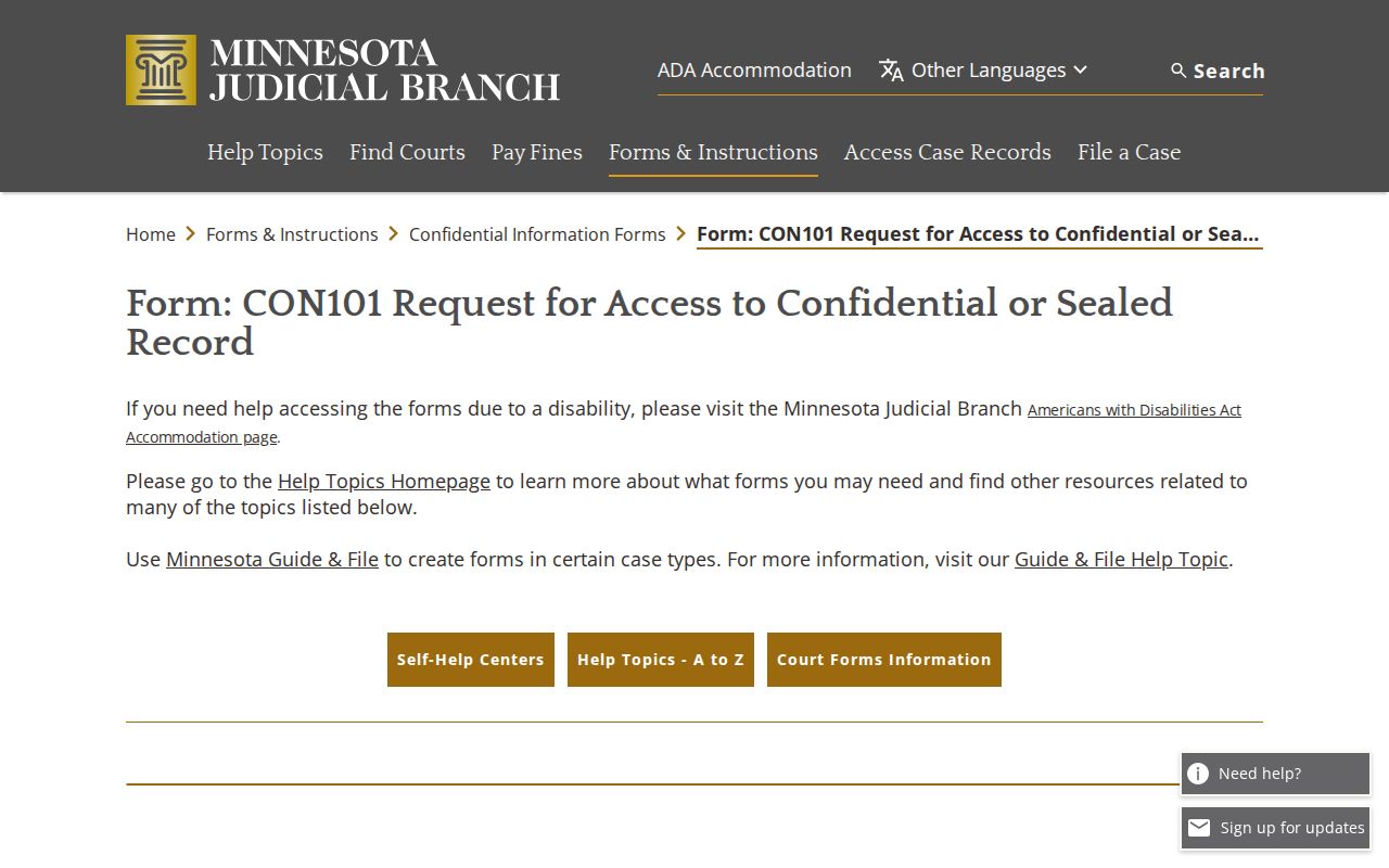 Meeker County court records CON101 confidential record request